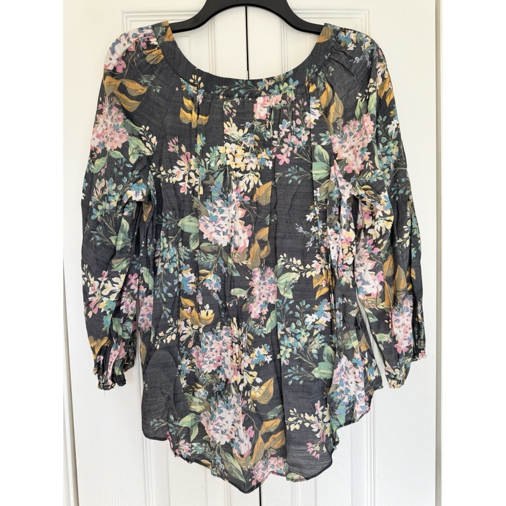 Lauren Conrad Womens Top Medium Floral Pleated Blouse Multicolor 3/4 Sleeve - Picture 3 of 10